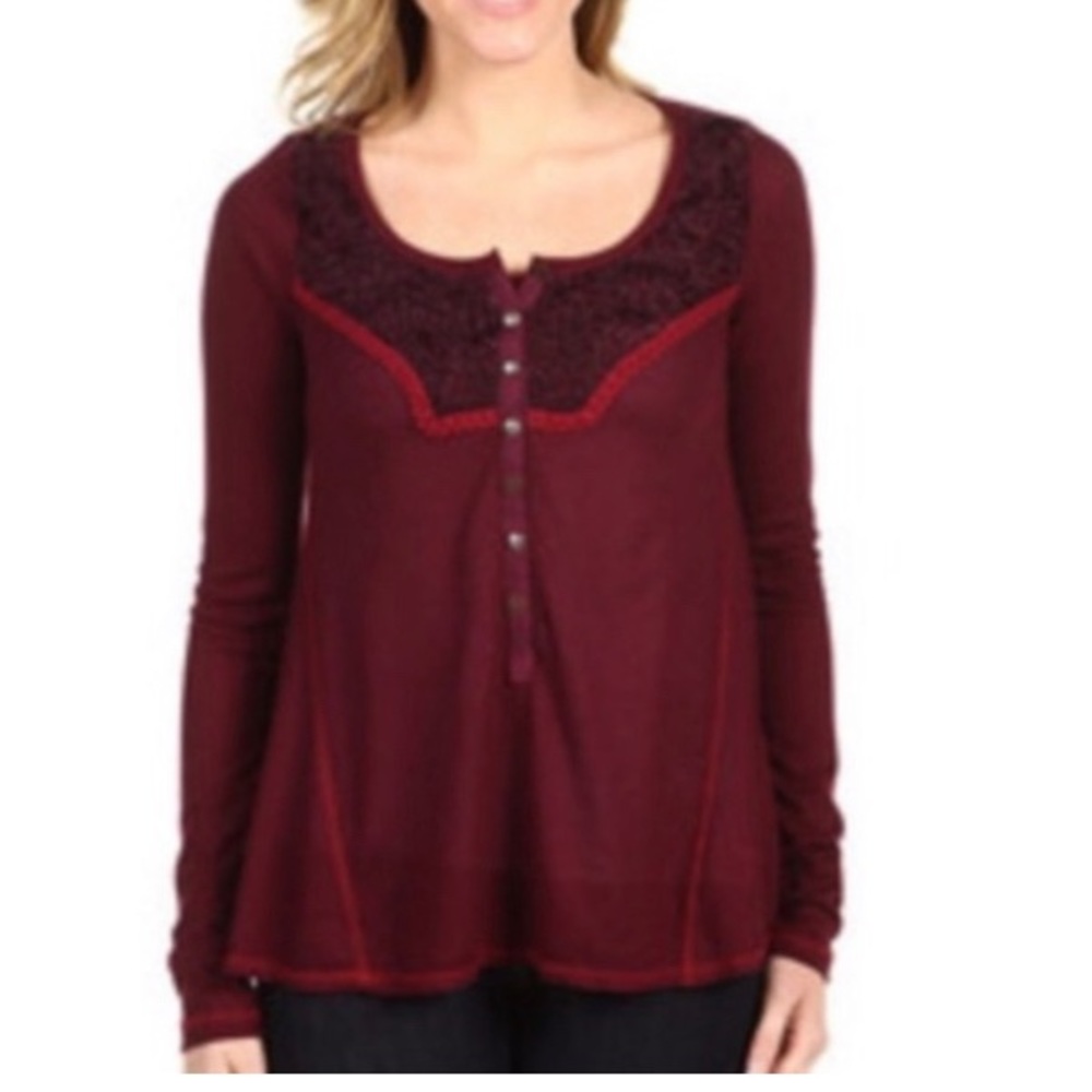 NWOT Free People DIEGO Wine Thermal Henley